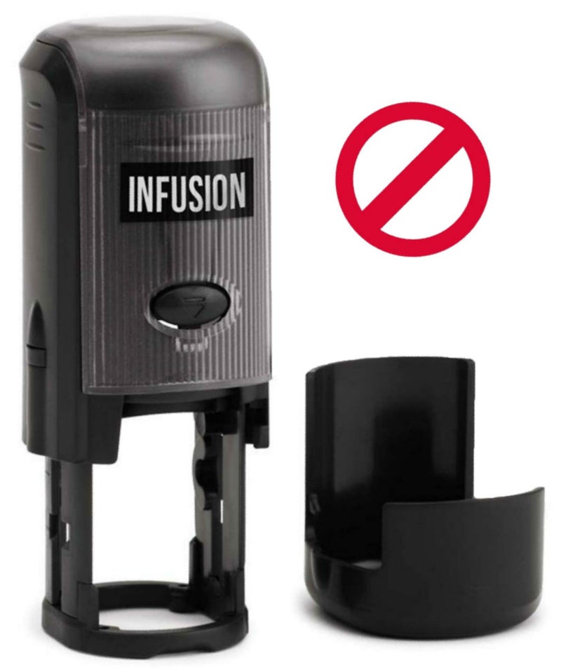 Infusion Circle Slash Round Self-Inking Stock Rubber Stamp (3/4'' Diameter) - Red Ink - Image 1
